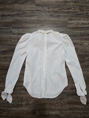 Veronica Beard Cream Long-Sleeve Blouse with Embellished Collar